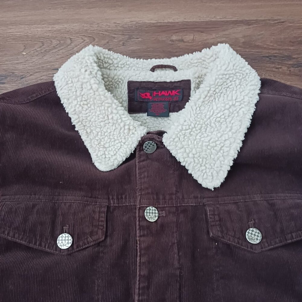 Vintage Tony Hawk Dark Brown Sherpa Lined Corduroy‎ Jacket Coat Size XXL Y2K